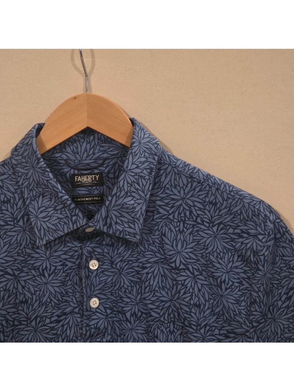 Faherty Movement Short-Sleeve Pique Polo Shirt- Horizon Blue Frond Print L